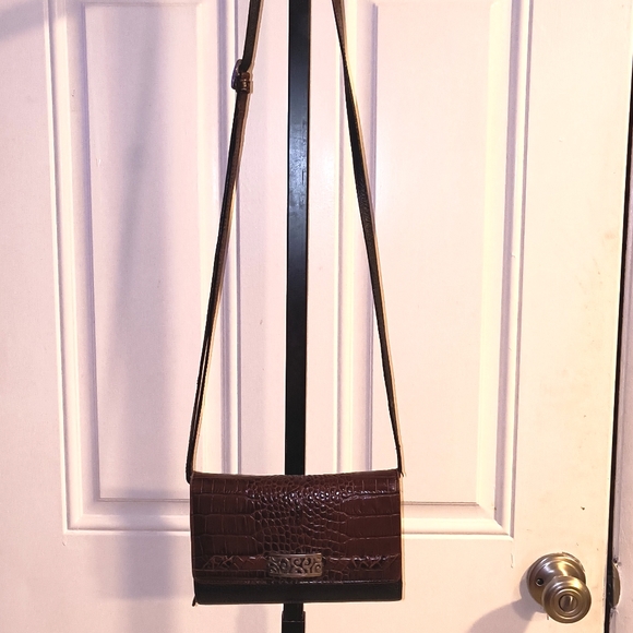 Brighton Black/Brown Croc Leather Crossbody Wallet Purse Authentic - Picture 2 of 14